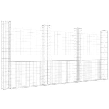 Gabionenkorb U-Form mit 4 Säulen Eisen 380x20x200 cm