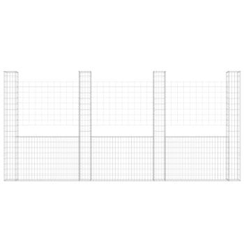 Gabionenkorb U-Form mit 4 Säulen Eisen 380x20x200 cm
