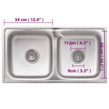 Camping-Spüle mit Doppelbecken und Wasserhahn Edelstahl