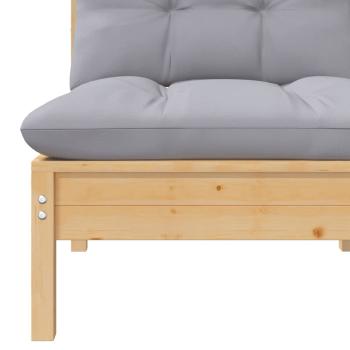 5-tlg. Garten-Lounge-Set mit Grauen Kissen Kiefer Massivholz