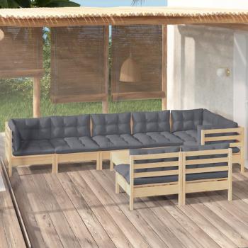 ARDEBO.de - 9-tlg. Garten-Lounge-Set mit Grauen Kissen Kiefer Massivholz