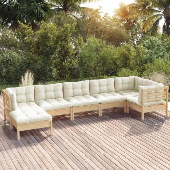 ARDEBO.de - 7-tlg. Garten-Lounge-Set mit Creme Kissen Massivholz Kiefer