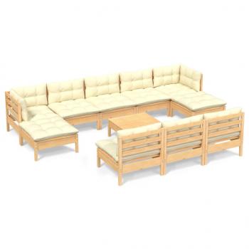 ARDEBO.de - 11-tlg. Garten-Lounge-Set mit Creme Kissen Kiefernholz