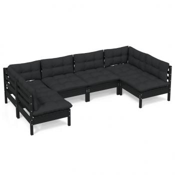 6-tlg. Garten-Lounge-Set mit Kissen Schwarz Kiefer Massivholz