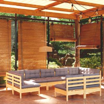 ARDEBO.de - 9-tlg. Garten-Lounge-Set mit Grauen Kissen Kiefer Massivholz