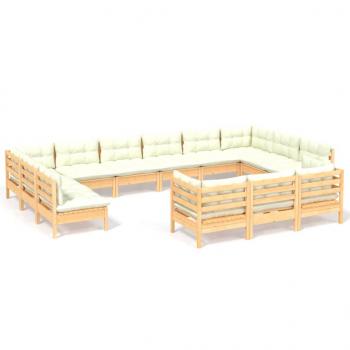 ARDEBO.de - 13-tlg. Garten-Lounge-Set mit Creme Kissen Kiefernholz
