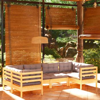 ARDEBO.de - 6-tlg. Garten-Lounge-Set mit Grauen Kissen Kiefernholz