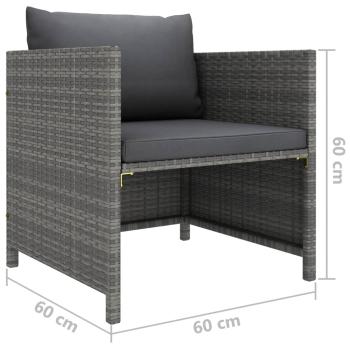 7-tlg. Garten-Lounge-Set mit Kissen Poly Rattan Grau