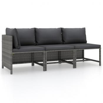 ARDEBO.de - 3-tlg. Garten-Lounge-Set mit Kissen Poly Rattan Grau
