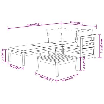 3-tlg. Garten-Lounge-Set mit Cremeweißen Kissen Massivholz Akazie