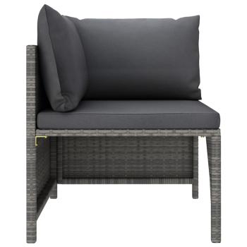 3-tlg. Garten-Lounge-Set mit Kissen Poly Rattan Grau
