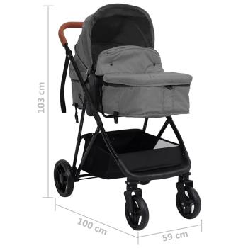3-in-1 Kinderwagen Hellgrau und Schwarz Stahl