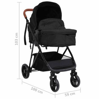 3-in-1 Kinderwagen Anthrazit und Schwarz Stahl