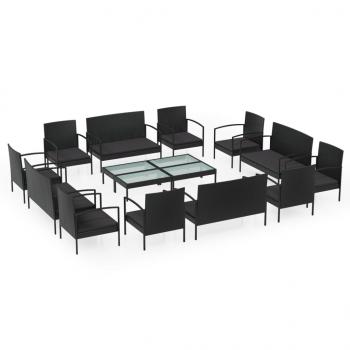 16-tlg. Garten-Lounge-Set mit Auflagen Poly Rattan Schwarz