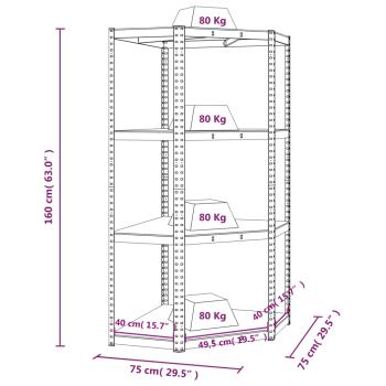 Eckregal mit 4 Böden Silbern Stahl & Holzwerkstoff