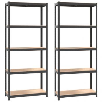 Regale mit 5 Böden 2 Stk. Anthrazit Stahl & Holzwerkstoff