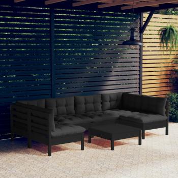 ARDEBO.de - 7-tlg. Garten-Lounge-Set mit Kissen Schwarz Kiefer Massivholz