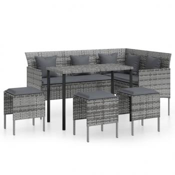ARDEBO.de - 5-tlg. Sofagarnitur in L-Form mit Kissen Poly Rattan Grau