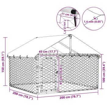Outdoor-Hundezwinger mit Dach 200x200x150 cm