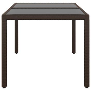 Gartentisch 150x90x75 cm Hartglas und Poly Rattan Braun