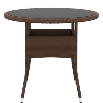 Gartentisch Ø80x75 cm Hartglas und Poly Rattan Braun