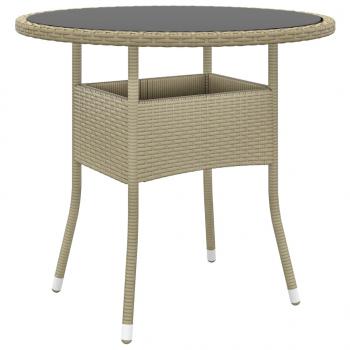 ARDEBO.de - Gartentisch Ø80x75 cm Hartglas und Poly Rattan Beige