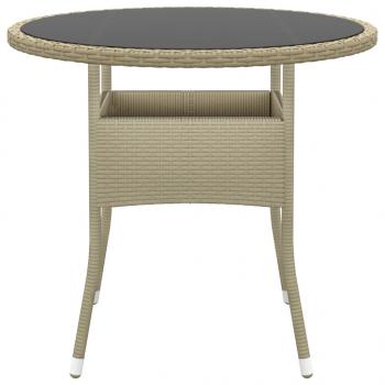 Gartentisch Ø80x75 cm Hartglas und Poly Rattan Beige