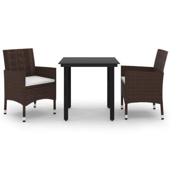 3-tlg. Garten-Essgruppe mit Auflagen Poly Rattan und Glas