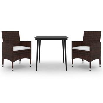 3-tlg. Garten-Essgruppe mit Auflagen Poly Rattan und Glas