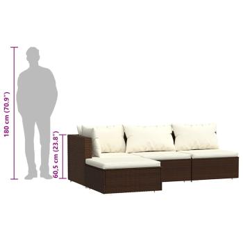 4-tlg. Garten-Lounge-Set mit Auflagen Braun Poly Rattan