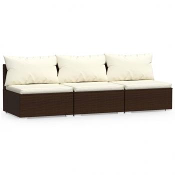 ARDEBO.de - 3-Sitzer-Sofa mit Kissen Braun Poly Rattan