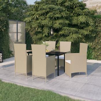ARDEBO.de - 7-tlg. Garten-Essgruppe mit Auflagen Beige