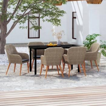 ARDEBO.de - 7-tlg. Garten-Essgruppe mit Kissen Braun