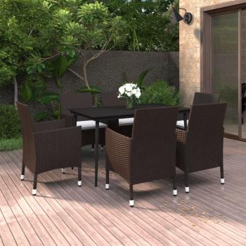 ARDEBO.de - 7-tlg. Garten-Essgruppe mit Auflagen Poly Rattan und Glas