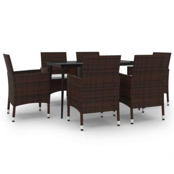 7-tlg. Garten-Essgruppe mit Auflagen Poly Rattan und Glas