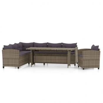 3-tlg. Garten-Lounge-Set mit Kissen Poly Rattan Grau