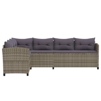 6-tlg. Garten-Lounge-Set mit Kissen Poly Rattan Grau