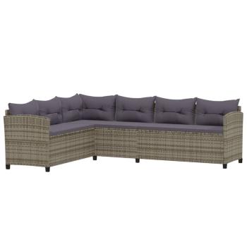6-tlg. Garten-Lounge-Set mit Kissen Poly Rattan Grau