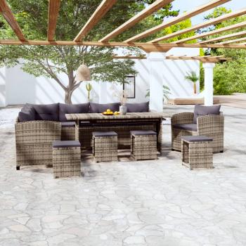 ARDEBO.de - 7-tlg. Garten-Lounge-Set mit Kissen Poly Rattan Grau