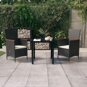 ARDEBO.de - 3-tlg. Garten-Essgruppe mit Kissen Schwarz