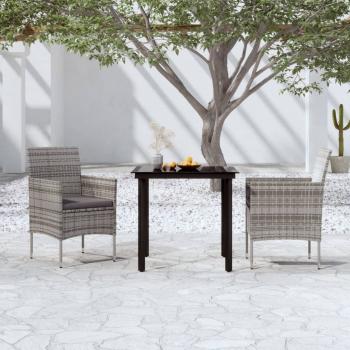 ARDEBO.de - 3-tlg. Garten-Essgruppe mit Kissen Grau und Schwarz