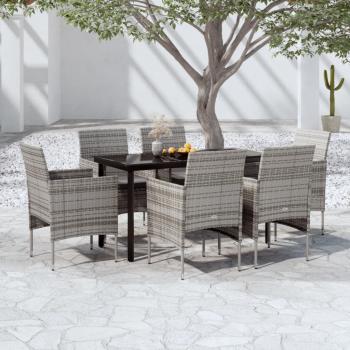 ARDEBO.de - 7-tlg. Garten-Essgruppe mit Kissen Grau und Schwarz