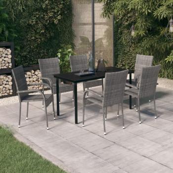 ARDEBO.de - 7-tlg. Garten-Essgruppe Grau und Schwarz