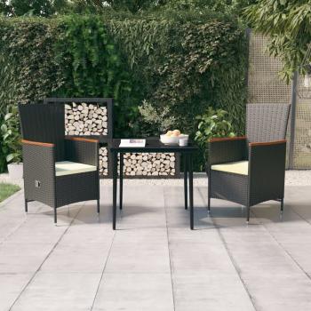 ARDEBO.de - 3-tlg. Garten-Essgruppe mit Kissen Schwarz