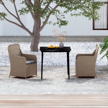 ARDEBO.de - 3-tlg. Garten-Essgruppe mit Kissen Braun
