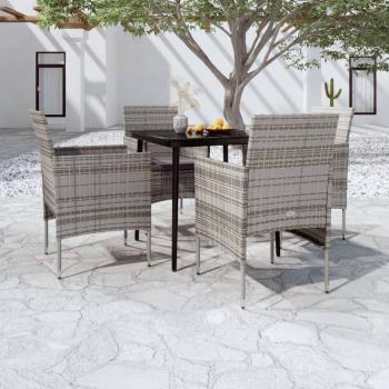 ARDEBO.de - 5-tlg. Garten-Essgruppe mit Kissen Grau und Schwarz