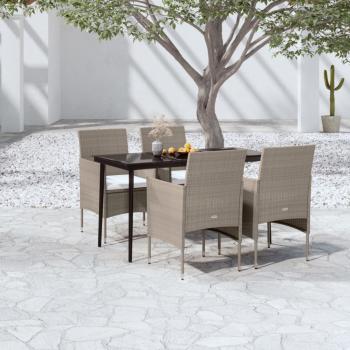 ARDEBO.de - 5-tlg. Garten-Essgruppe mit Kissen Beige und Schwarz