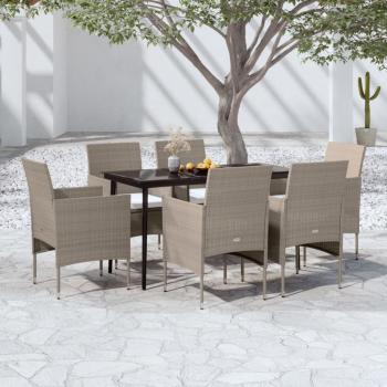 ARDEBO.de - 7-tlg. Garten-Essgruppe mit Kissen Beige und Schwarz