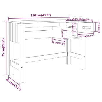 Schreibtisch HAMAR Weiß 110x40x75 cm Massivholz Kiefer