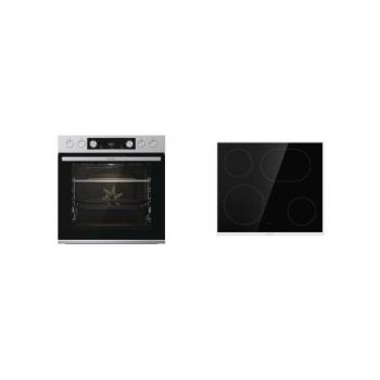 ARDEBO.de Gorenje BCS6737E06X+ECD634X Einbau-Herdset mit Glaskeramikkochfeld (BCS6737E06X+ECD634X), 60cm breit, Heißluft mit Dampf, Pizza Funktion, Edelstahl/Schwarz